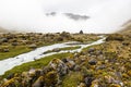 River, rocks and clouds in Collanes Valley in El Altar volcano Royalty Free Stock Photo