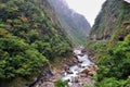 River with rocks at the feet of mountains