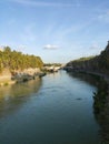River in Rome with blue sky