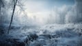 a river running through a forest covered in snow and ice Royalty Free Stock Photo