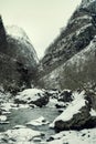 River running from Stalheimsfossen waterfall in Naeroydalen valley, Norway