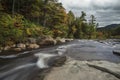 River running among stony shores in the forest. Franconia Notch State Park. USA. New Hampshire.