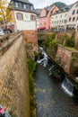 River Saar with waterfall in the historic town of Saarburg, Germany