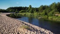 River sand coast green forest Royalty Free Stock Photo