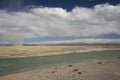 River and sand storm in Tibet Royalty Free Stock Photo