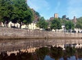 River Sauer an castle ruin of village Esch-sur-Sure in the Ardennes of Luxembourg