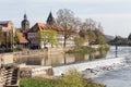 river scene historic city hameln germany