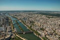 River Seine, greenery and buildings in a sunny day, seen from the Eiffel Tower top in Paris. Royalty Free Stock Photo