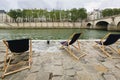 River Seine right bank with view of Ile Saint-Louis and Pont Marie, Paris, France