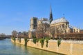 River Seine and southern facade of the Cathedral of Notre Dame de Paris, France