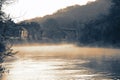 River Severn running through the Ironbridge Gorge with the Ironbridge in the background Royalty Free Stock Photo