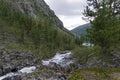 The river Shavla in front of the lake Shavlinskoe. Altai Mountains, Russia.