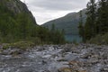 The river Shavla in front of the lake Shavlinskoe. Altai Mountains, Russia.