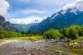 From the river shore opens view on fantastic glacier. Royalty Free Stock Photo