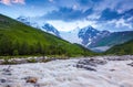 From the river shore opens view on fantastic glacier. Royalty Free Stock Photo