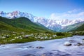 From the river shore opens view on fantastic glacier. Royalty Free Stock Photo