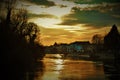 river sile, near Treviso. the sunset colors of romantic all the landscape.