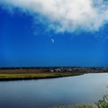 River and sky with moon Royalty Free Stock Photo