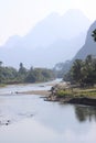 River song landscape, Laos. Royalty Free Stock Photo