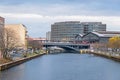 River Spree with the railway station Friedrichstrasse and an area Spreedreieck in Berlin, Germany Royalty Free Stock Photo