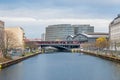 River Spree with the railway station Friedrichstrasse and an area Spreedreieck in Berlin, Germany Royalty Free Stock Photo