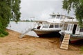 The river steam-ship at coast Royalty Free Stock Photo