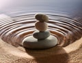 A river stone balancing on top of a bed of sand next to rippling water Royalty Free Stock Photo