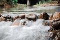 River stream flow on high mysterious mountainous deep jungle.Scenery of rainforest and river with rocks. Royalty Free Stock Photo