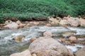 River stream flow on high mysterious mountainous jungle.Scenery of rainforest and river with rocks Royalty Free Stock Photo