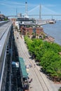 River Street near the Talmadge Memorial Bridge over the Savannah River in Savannah Georgia Royalty Free Stock Photo