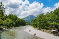 River and Summer Forest Landscape,Pathway at Kamikochi in Japan