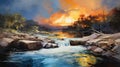 River Sunrise: A Dynamic Australian Landscape Painting Royalty Free Stock Photo