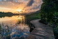 River sunset landscape with beautiful clouds, water reflection Royalty Free Stock Photo