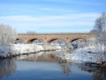 Train bridge, river and beautiful snowy trees, Lithuania Royalty Free Stock Photo