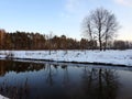 River Sysa and trees in winter in sunset time, Lithuania