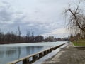 The river TamiÃÂ¡ in the part that flows through Pancevo, the water level of the river is elevated Royalty Free Stock Photo