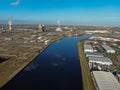 The River Tees showing the industrial town of Middlesbrough by drone