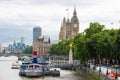 The River Thames Embankment. View includes Big Ben and Houses of Parliament Royalty Free Stock Photo