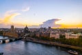 River Thames from London eye including Westminster bridge and houses of parliament and big Ben Royalty Free Stock Photo