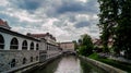 RIVER THROUG THE LJUBJANA CITY Royalty Free Stock Photo