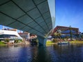 River Torrens Footbridge and Adelaide Convention Center, is a large convention center on North Terrace with Torrens Lake view. Royalty Free Stock Photo