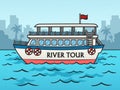 river tour boat pop art raster illustration