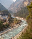 River and Town in Himalaya Valley Royalty Free Stock Photo