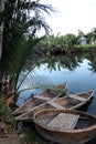 River with traditional bamboo boats in Vietnam Royalty Free Stock Photo
