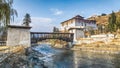 The river with traditional bhutan palace, Paro Rinpung Dzong. Royalty Free Stock Photo