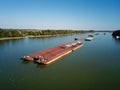 River traffic by cargo ships in the Danube Royalty Free Stock Photo