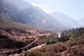 River, trees and mountain in Andes, Santiago, Chile