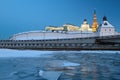 River under ice and ancient Kremlin. Kazan. Russia Royalty Free Stock Photo