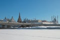 River under snow cover, bridge and Kremlin. Kazan, Russia Royalty Free Stock Photo