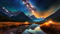 River under a starry night sky, twinkling with countless stars Milky Way Galaxy Royalty Free Stock Photo